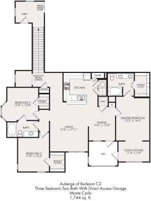 the floor plan for a two bedroom apartment at The Auberge of Burleson