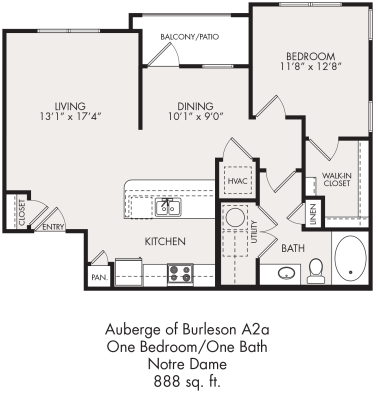 the floor plan for a one bedroom apartment at The Auberge of Burleson