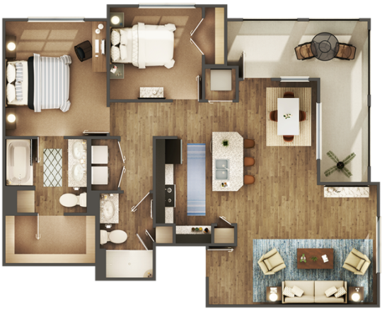 a floor plan of a two bedroom apartment at The Auberge of Burleson