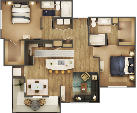 a floor plan of a two bedroom apartment at The Auberge of Burleson