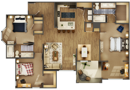 a floor plan of a two bedroom apartment at The Auberge of Burleson